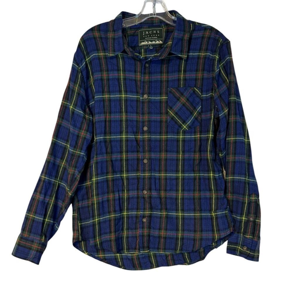 Jachs New York Men's Recycled Flannel Blue/Green Shirt Large Gorpcore Classic